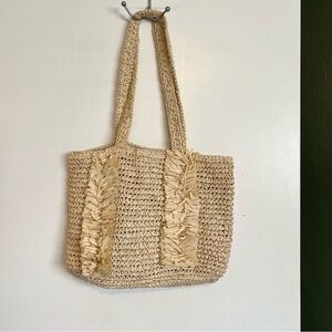 Loft paper straw fringe detail tote bag